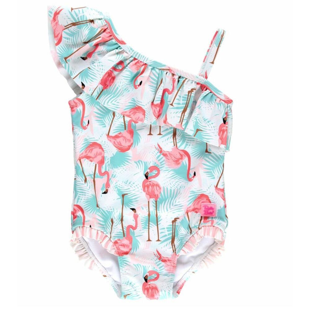 RuffleButts Vibrant Flamingo One Shoulder Swimsuit - Baby Girl 12-18M NWT